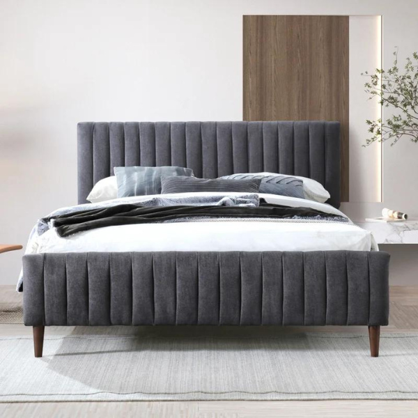 Caspian Bed Without Storage | King | Dark Grey Fabric Upholstery