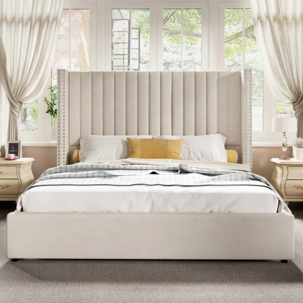 Garnet Bed Without Storage | King | Beige Fabric