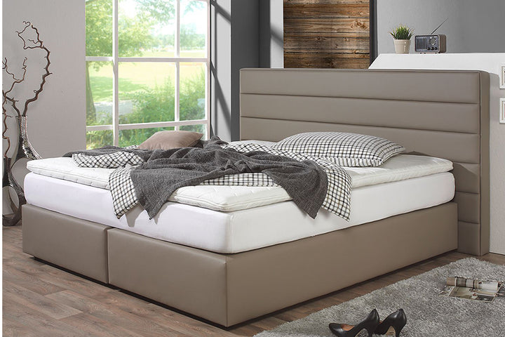 Finnley Bed Without Storage | King | Light Brown leatherette Upholsetry