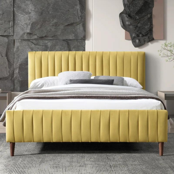 Caspian Bed Without Storage | King | Golden Fabric Upholstery