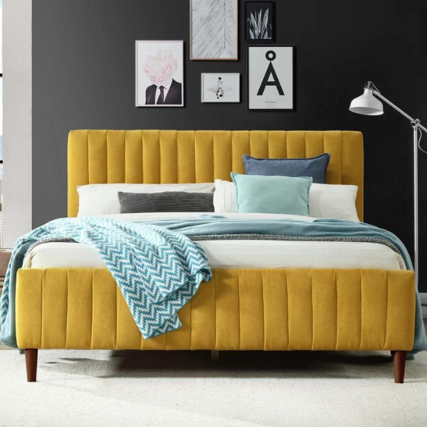 Caspian Bed Without Storage | King | Mustard Fabric Upholstery