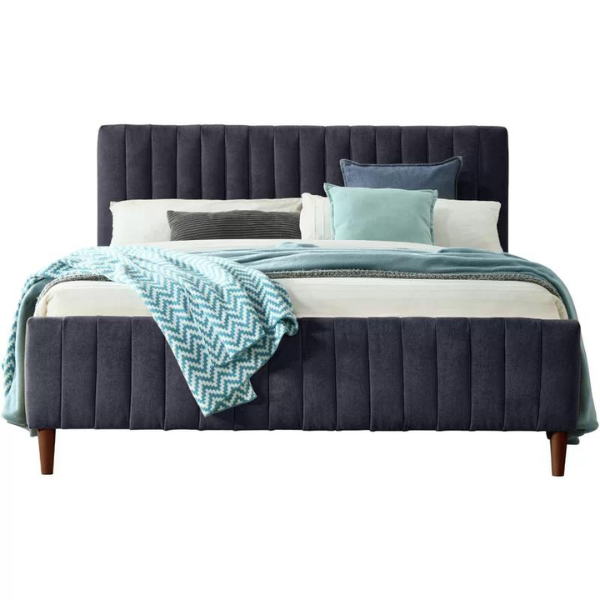 Caspian Bed Without Storage | King | Blue Fabric Upholstery