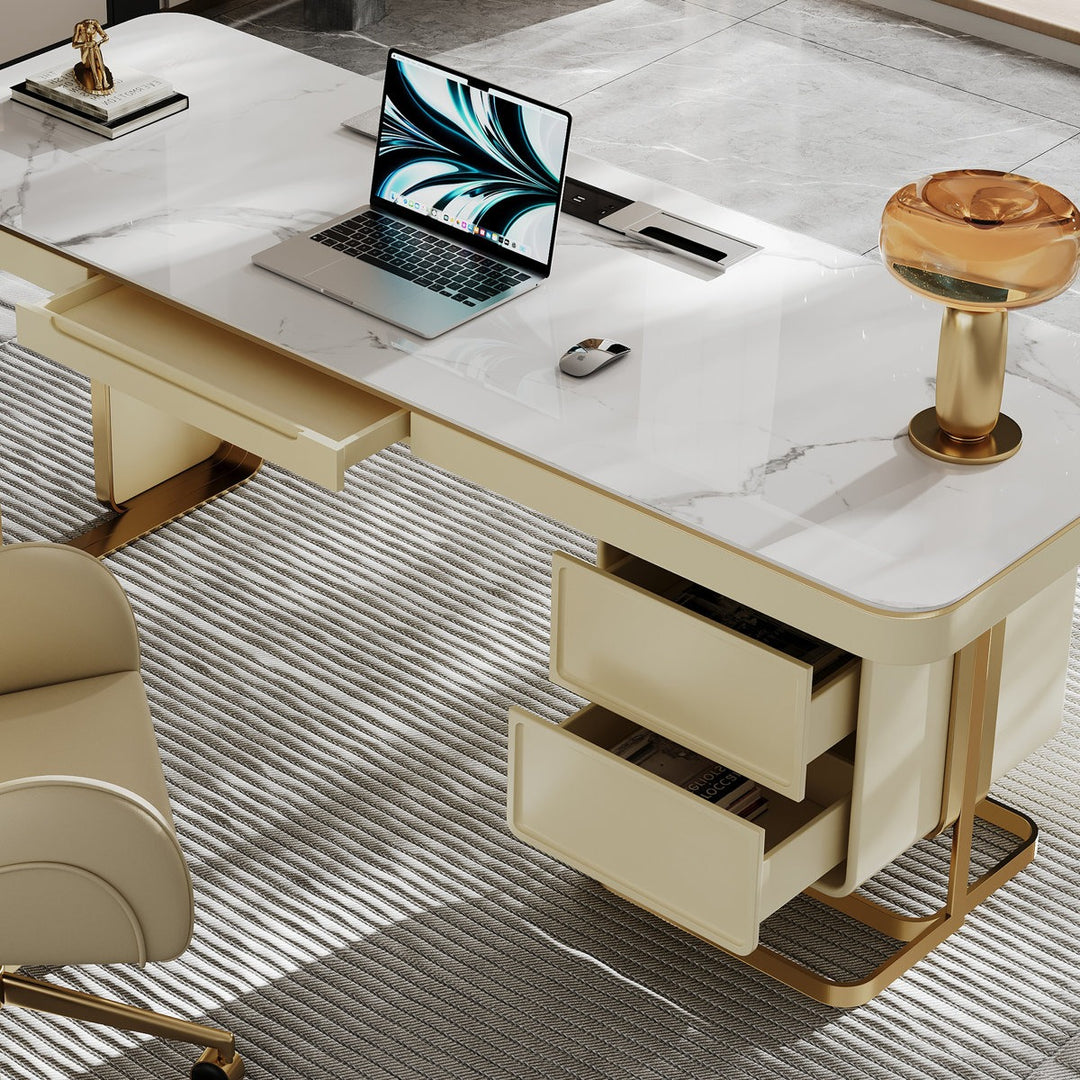 Joon Boss Table | White with Gold accents