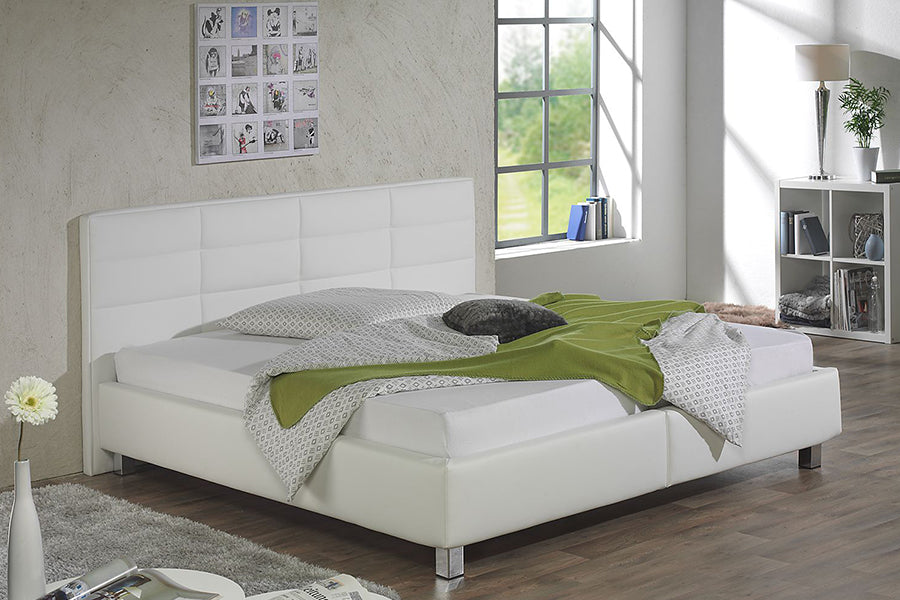 Callum Bed Without Storage | King | Off-White Leatherette Upholstery