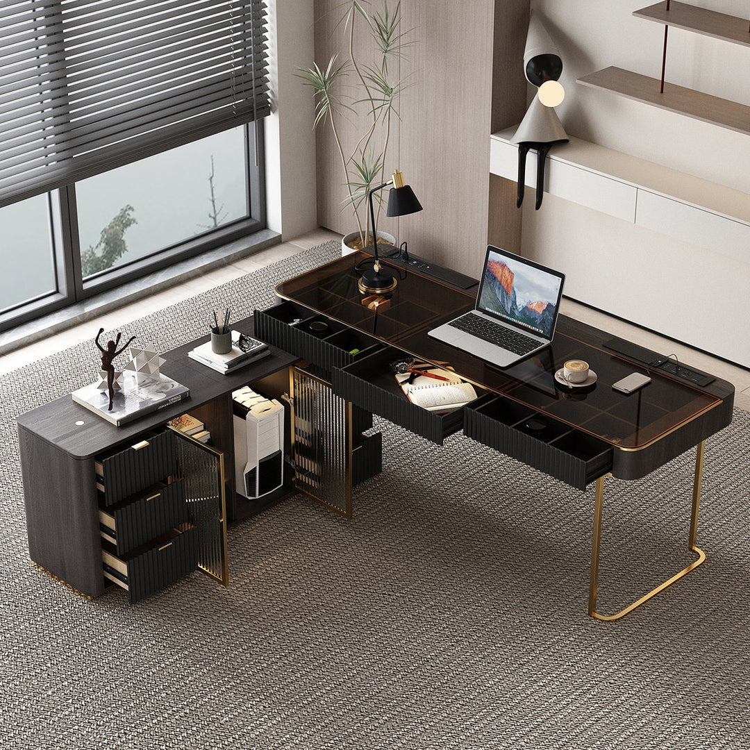 Temi Boss Table | Black with Gold accents