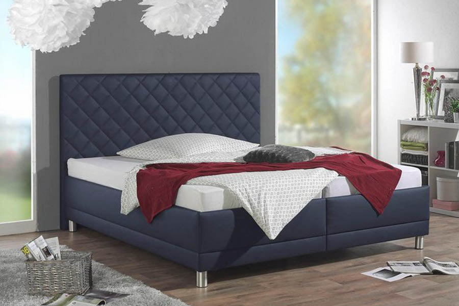 Viribus Bed Without Storage | King | Navy Blue Leatherette