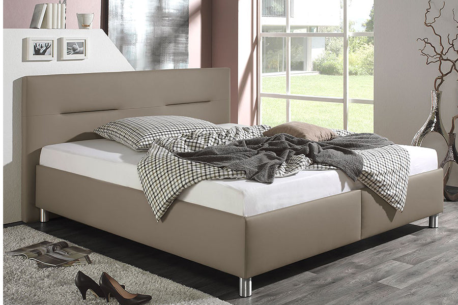 Hezekiah Bed Without Storage | King | Light Brown Leatherette