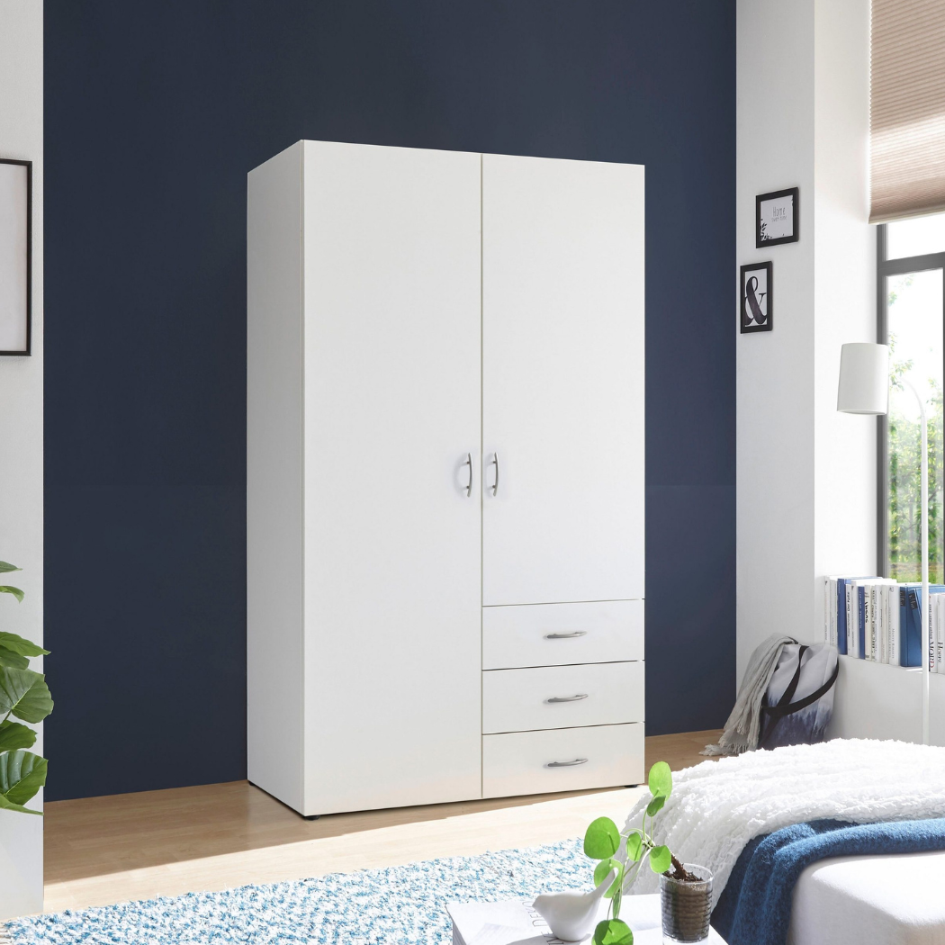 Premium white wardrobe with 5 handles and 3 drawers and 4 shelves