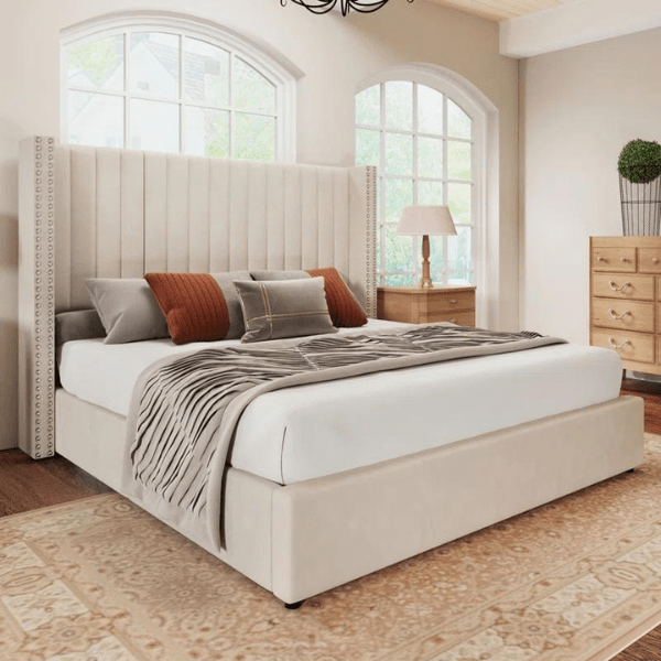 Onyx Bed with Hydraulic Storage | King | Cream Fabric