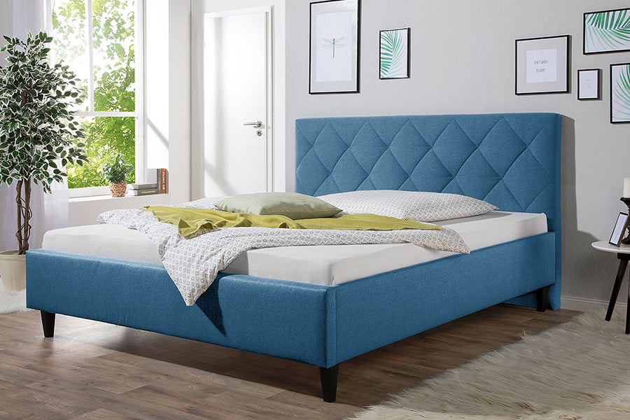 Andres Bed Without Storage | King | Blue Fabric Upholstery