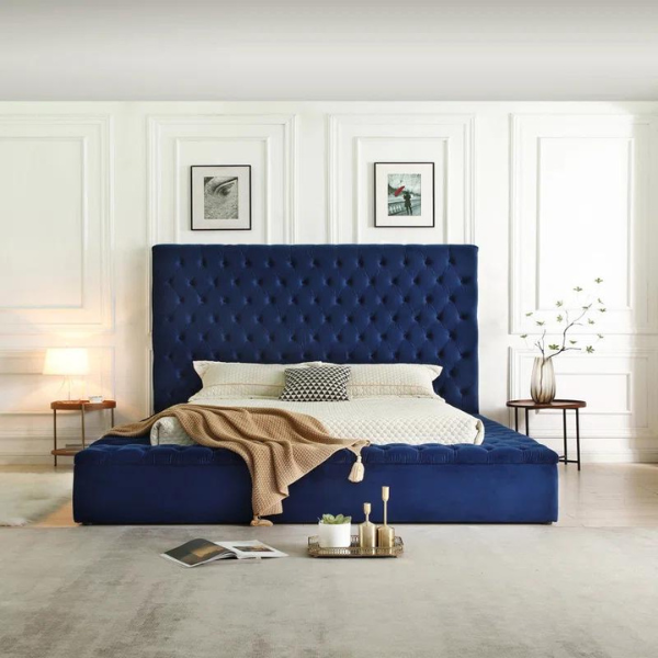 Ruby Rest Bed Without Storage | King | Blue Fabric