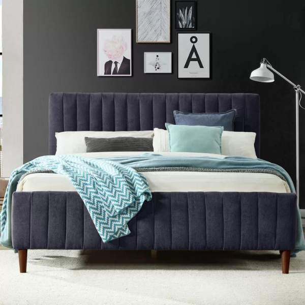 Caspian Bed Without Storage | King | Blue Fabric Upholstery