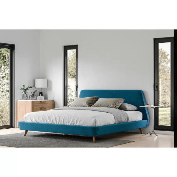 AristoCraft Bed Without Storage | King | Blue Fabric Upholstery