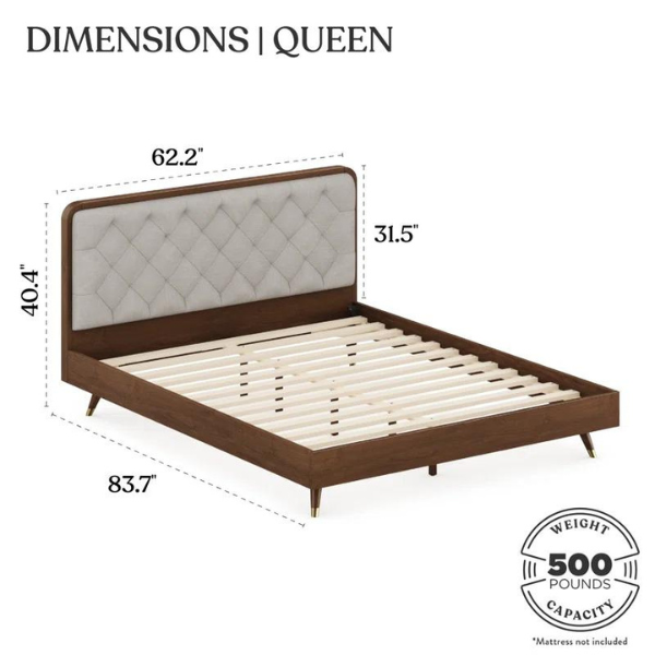 Regal Crest Wood Bed Without Storage | King | Beige Fabric