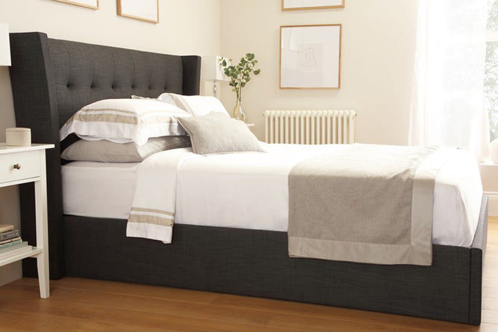 Bryan Bed with Hydraulic Storage | King | Grey Fabric Upholstery