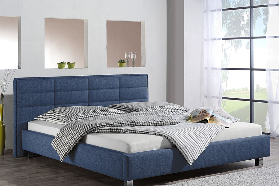 Case Bed Without Storage | King | Blue Fabric Upholstery