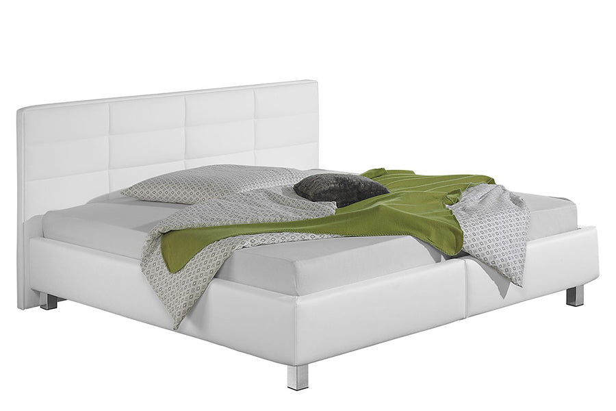 Callum Bed Without Storage | King | Off-White Leatherette Upholstery