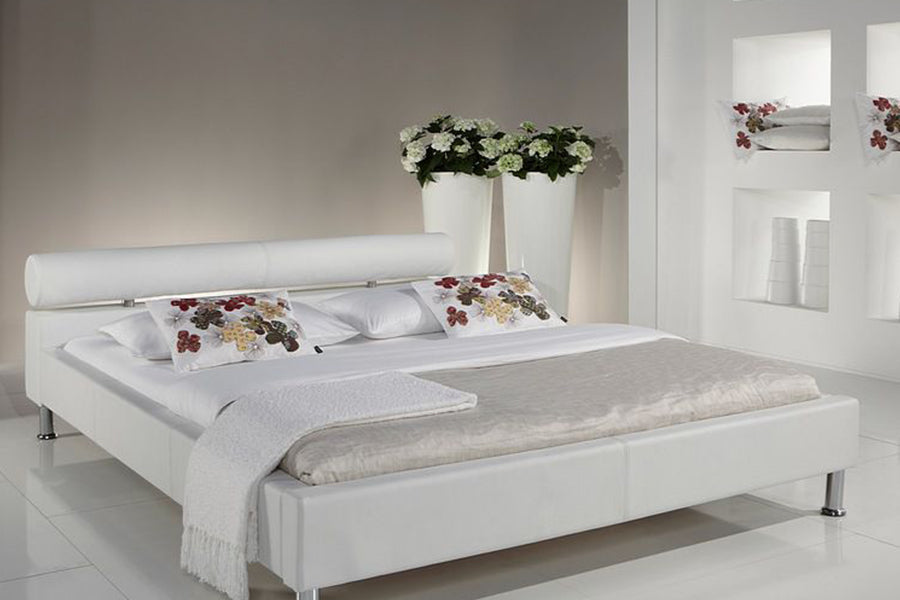 Issac Bed Without Storage | King | White Leatherette