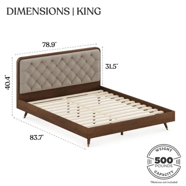 Regal Crest Wood Bed Without Storage | King | Grey Fabric