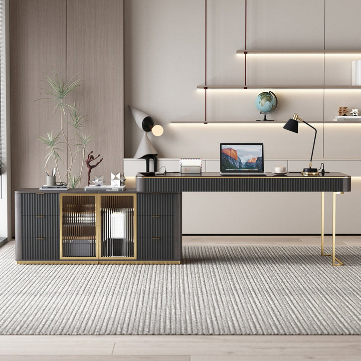 Temi Boss Table | Black with Gold accents