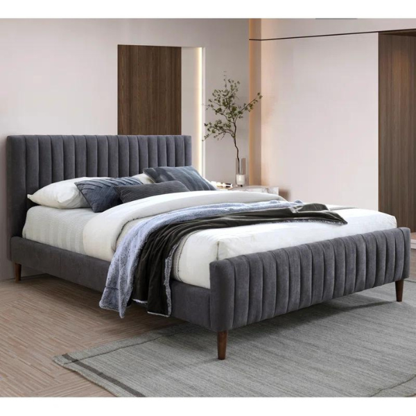 Caspian Bed Without Storage | King | Dark Grey Fabric Upholstery