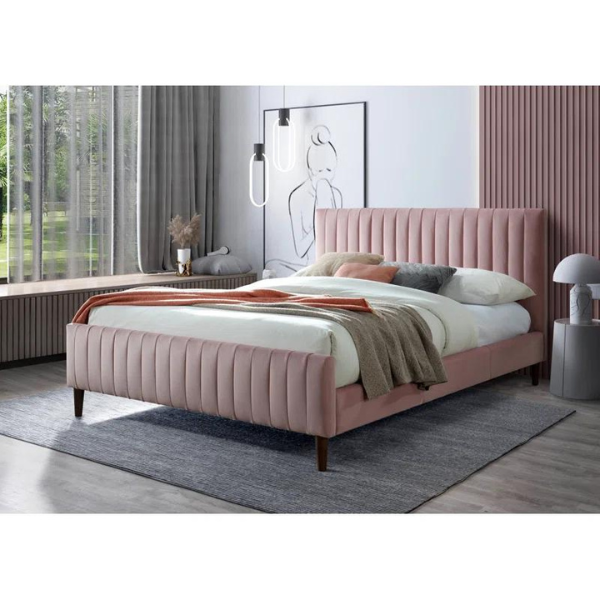 Caspian Bed Without Storage | King | Pink Fabric Upholstery