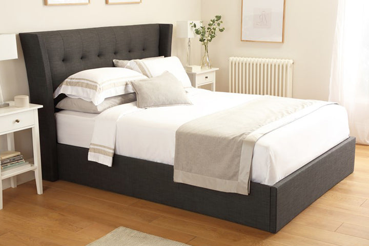 Bryan Bed with Hydraulic Storage | King | Grey Fabric Upholstery