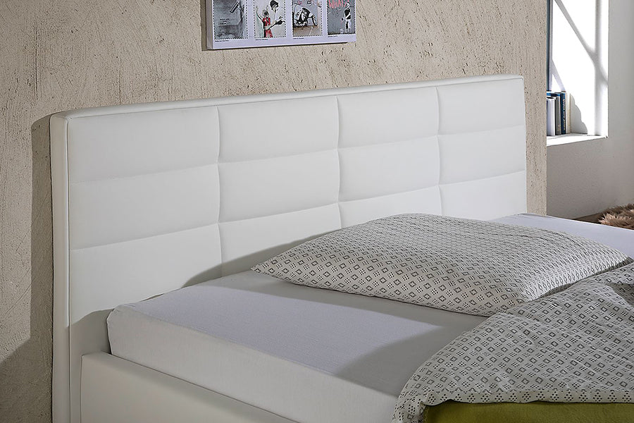 Callum Bed Without Storage | King | Off-White Leatherette Upholstery