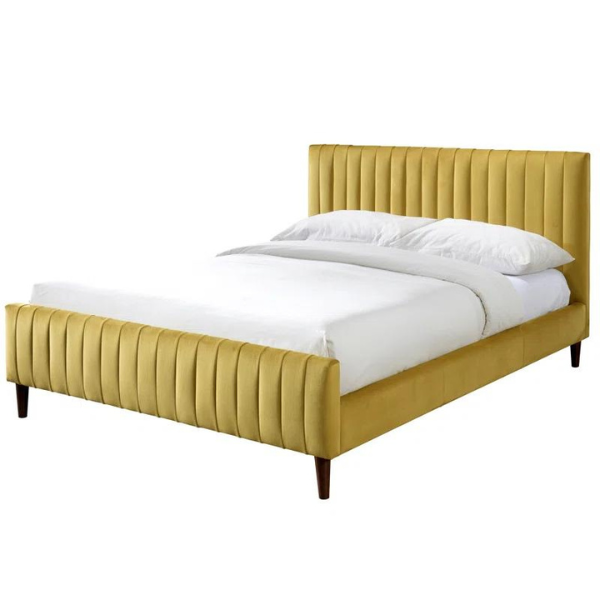 Caspian Bed Without Storage | King | Golden Fabric Upholstery