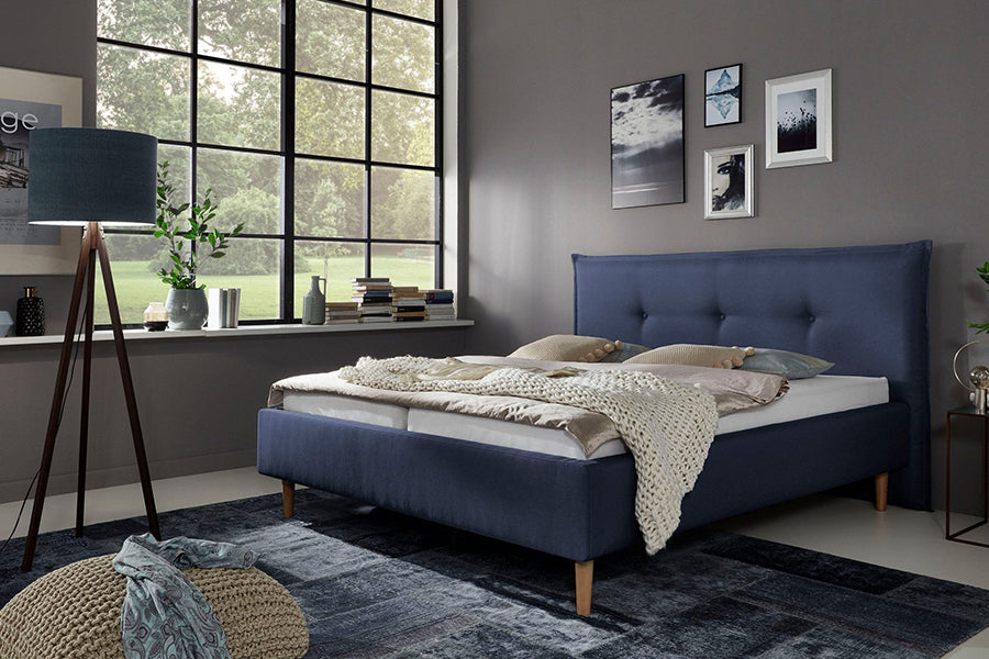 Devon Bed Heera Moti | Devon Bed Without Storage | King | Navy Blue Fabric Upholstery