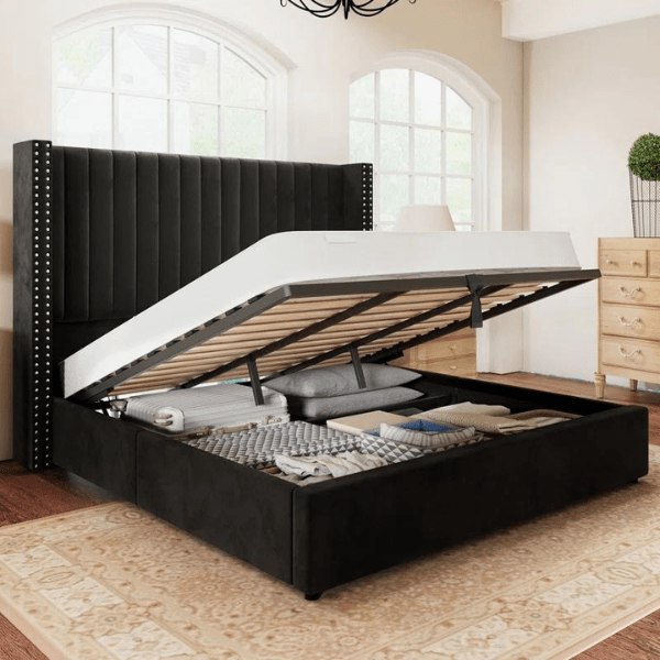 Onyx Bed with Hydraulic Storage | King | Black Fabric