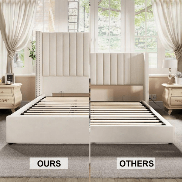 Onyx Bed with Hydraulic Storage | King | Cream Fabric