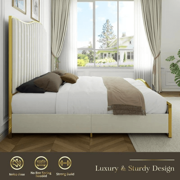 Marble Mist Bed Without Storage | King | Cream Fabric