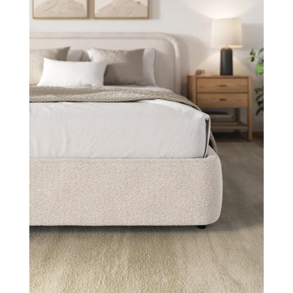 Bianco Bed Without Storage | King | Beige Fabric Upholstery