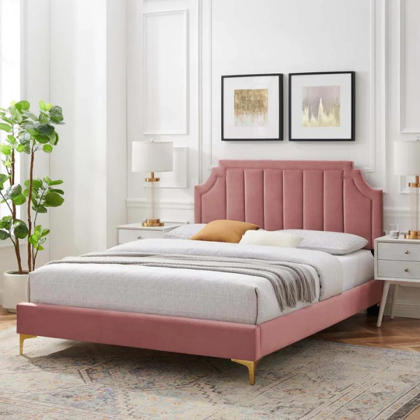 Lunar Lull Bed Without Storage | King | Rose Fabric