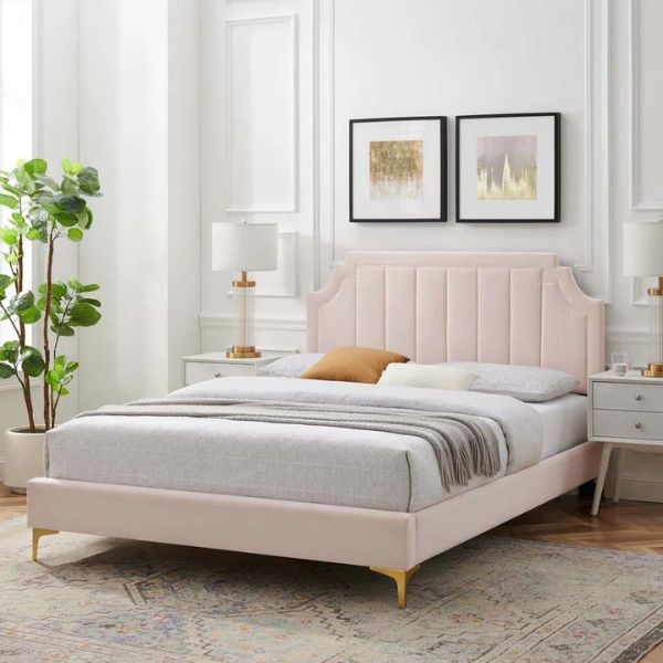 Lunar Lull Bed Without Storage | King | Pink Fabric