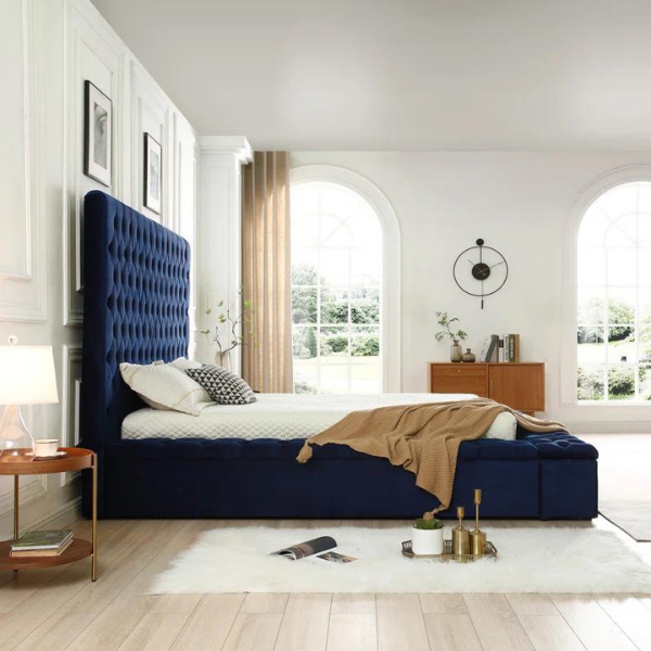 Ruby Rest Bed Without Storage | King | Blue Fabric