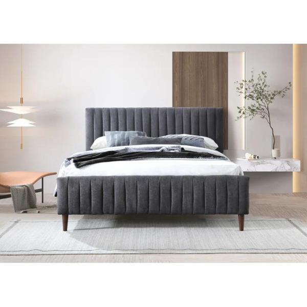 Caspian Bed Without Storage | King | Dark Grey Fabric Upholstery