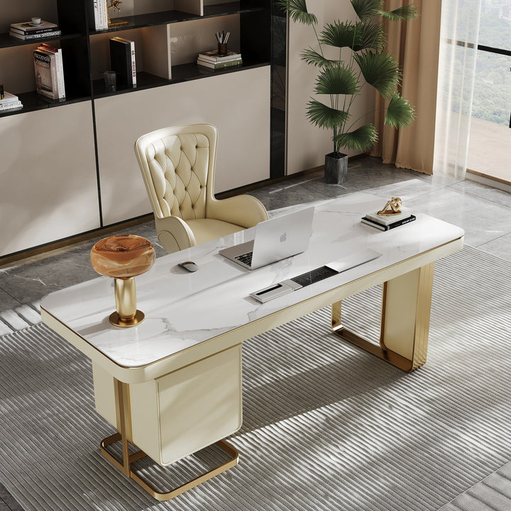 Joon Boss Table | White with Gold accents