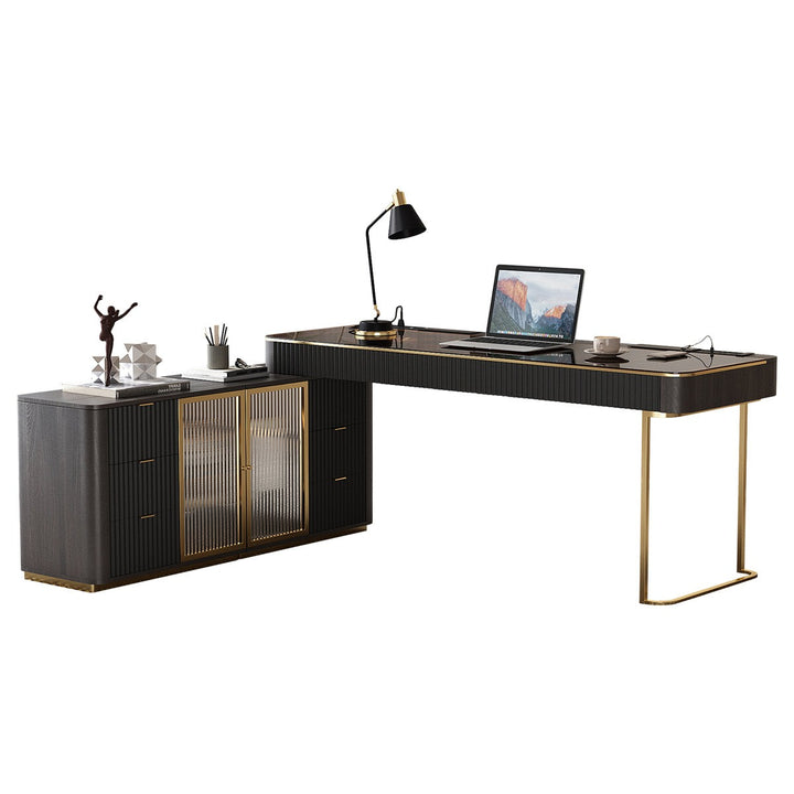 Temi Boss Table | Black with Gold accents