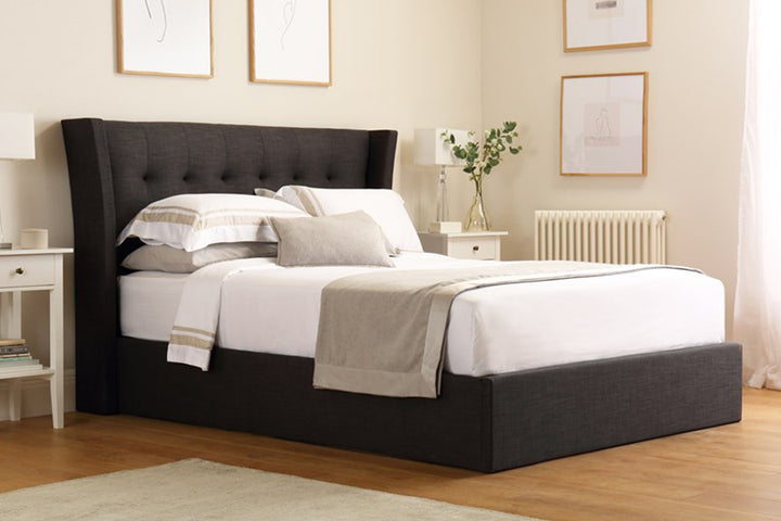 Bryan Bed with Hydraulic Storage | King | Grey Fabric Upholstery