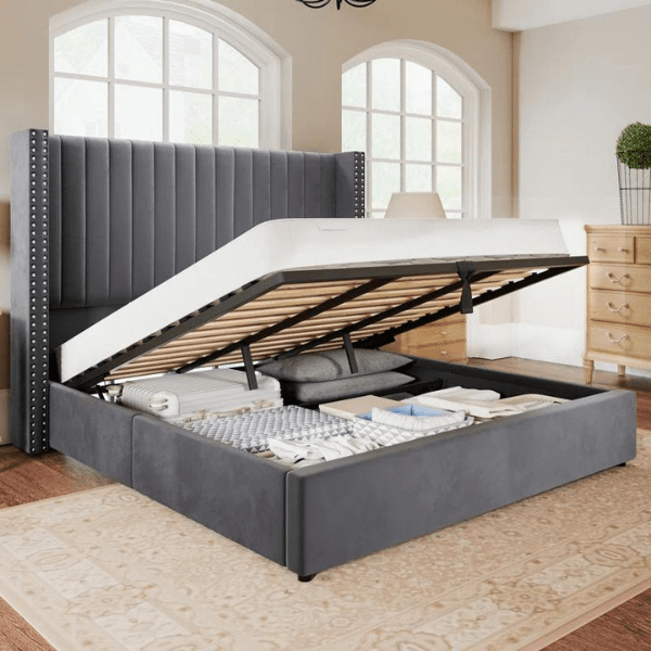 Onyx Bed with Hydraulic Storage | King | Black Fabric