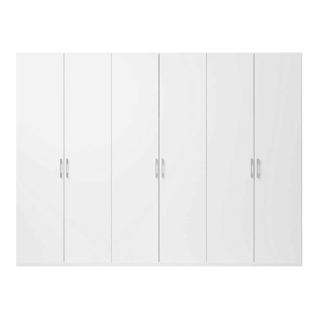 premium white finish 6-door wardrobe with 9 well-planned storage compartments