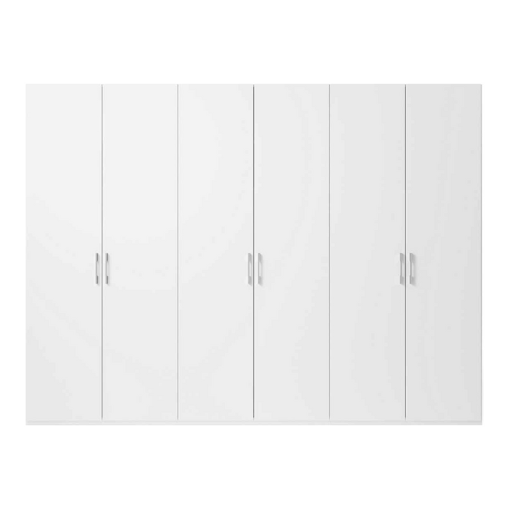 premium white finish 6-door wardrobe with 9 well-planned storage compartments