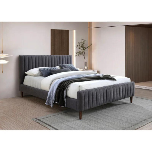 Caspian Bed Without Storage | King | Dark Grey Fabric Upholstery