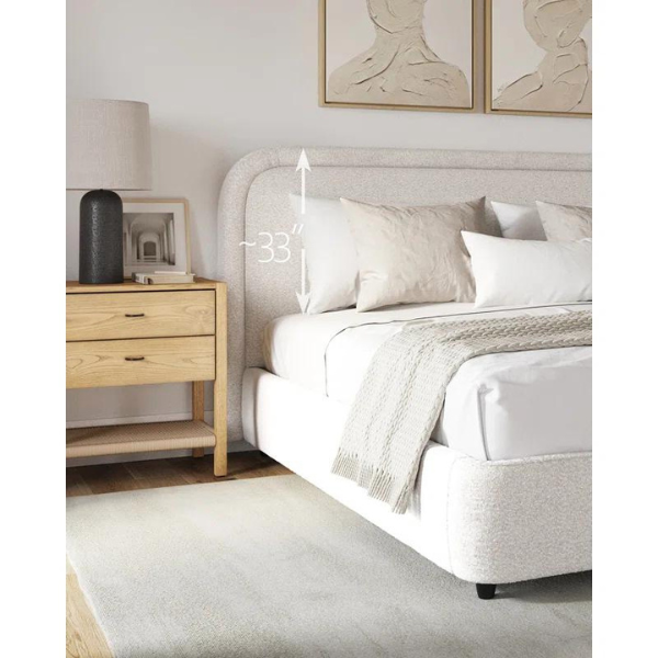 Bianco Bed Without Storage | King | Beige Fabric Upholstery