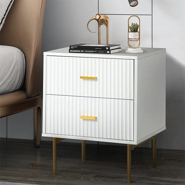 Heera Moti | Vertical line Bedside Table| White