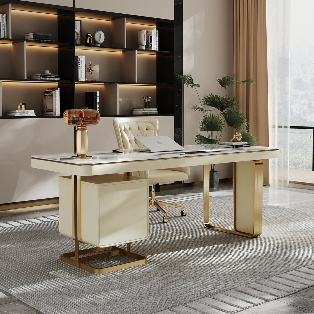Joon Boss Table | White with Gold accents