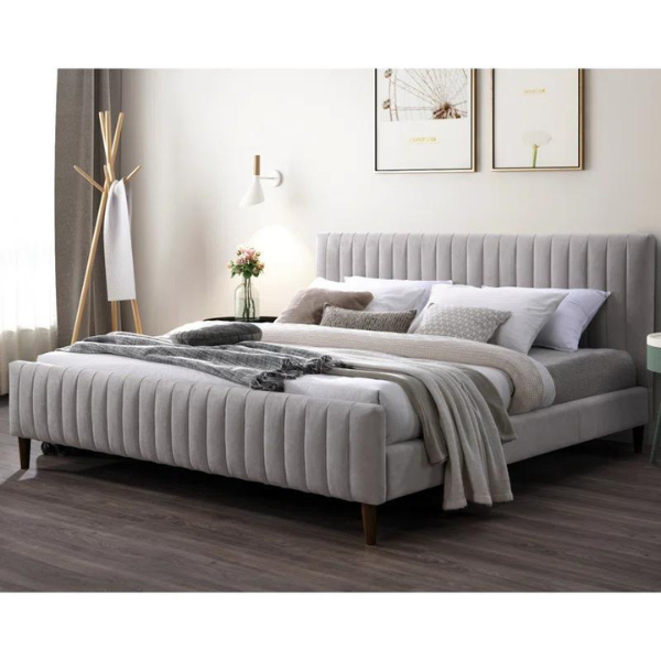 Caspian Bed Without Storage | King | Grey Fabric Upholstery