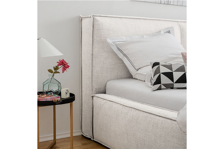 Samson Bed with Hydraulic Storage | King | Off-White Fabric Upholstery